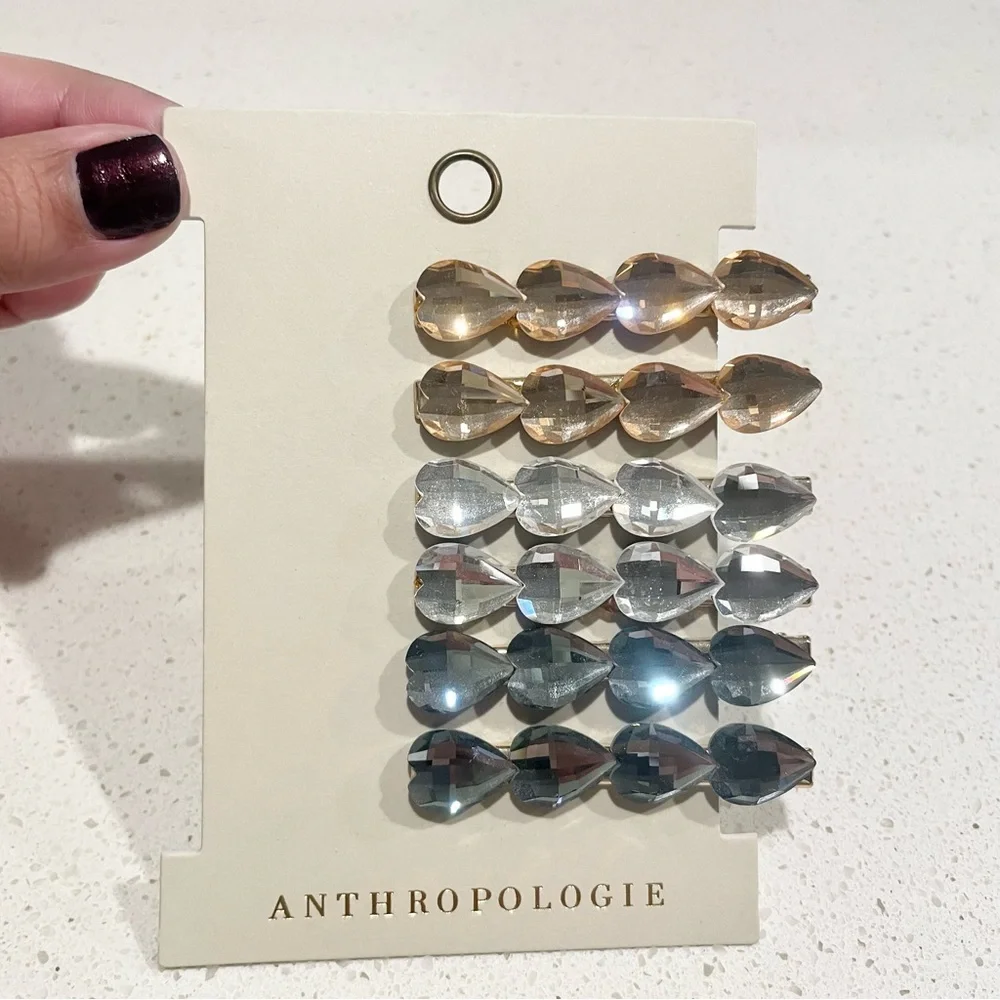 Anthropologie Teardrop Hearts Faceted Hair Clips